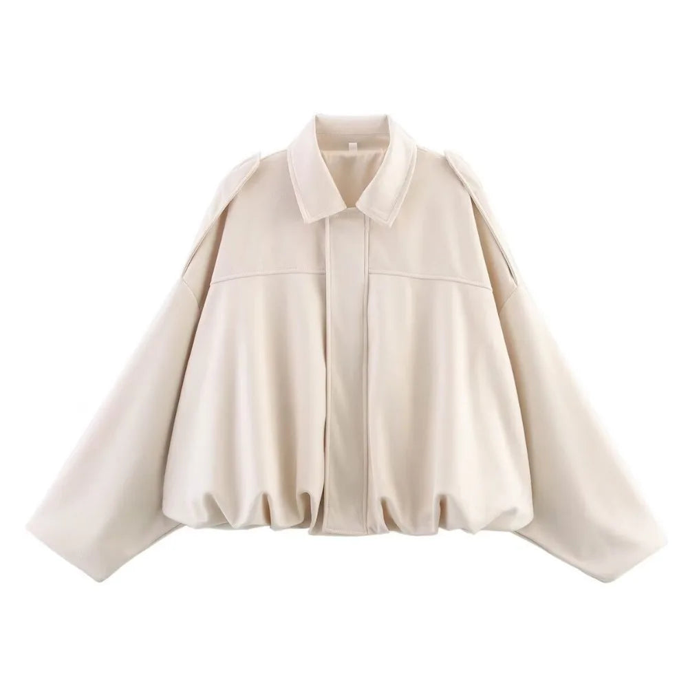 ZBZA Women's Vintage Bomber Jacket Shorts Set Loose Lapel Zipper Solid Coat High Waist Pocket A-line Shorts Spring New Chic Suit