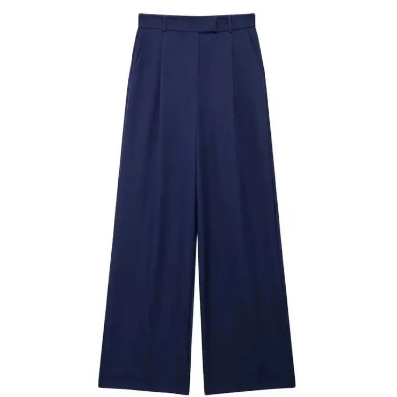 Casual Fashion Wide Leg Pants Women Pocket High Waist Zipper Pleated Solid Trousers Simple Young Streetwear Commuting Pant 2025