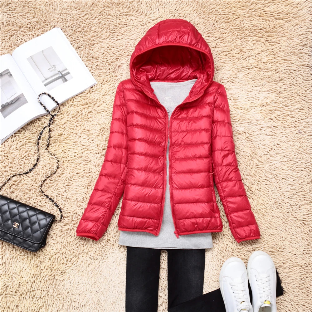 Women Puffer Jacket 15 Colors Plus Size 5XL 6XL 7XL 2023 New Spring Autumn Female Ultra Lightweight Packable Hooded Down Coats