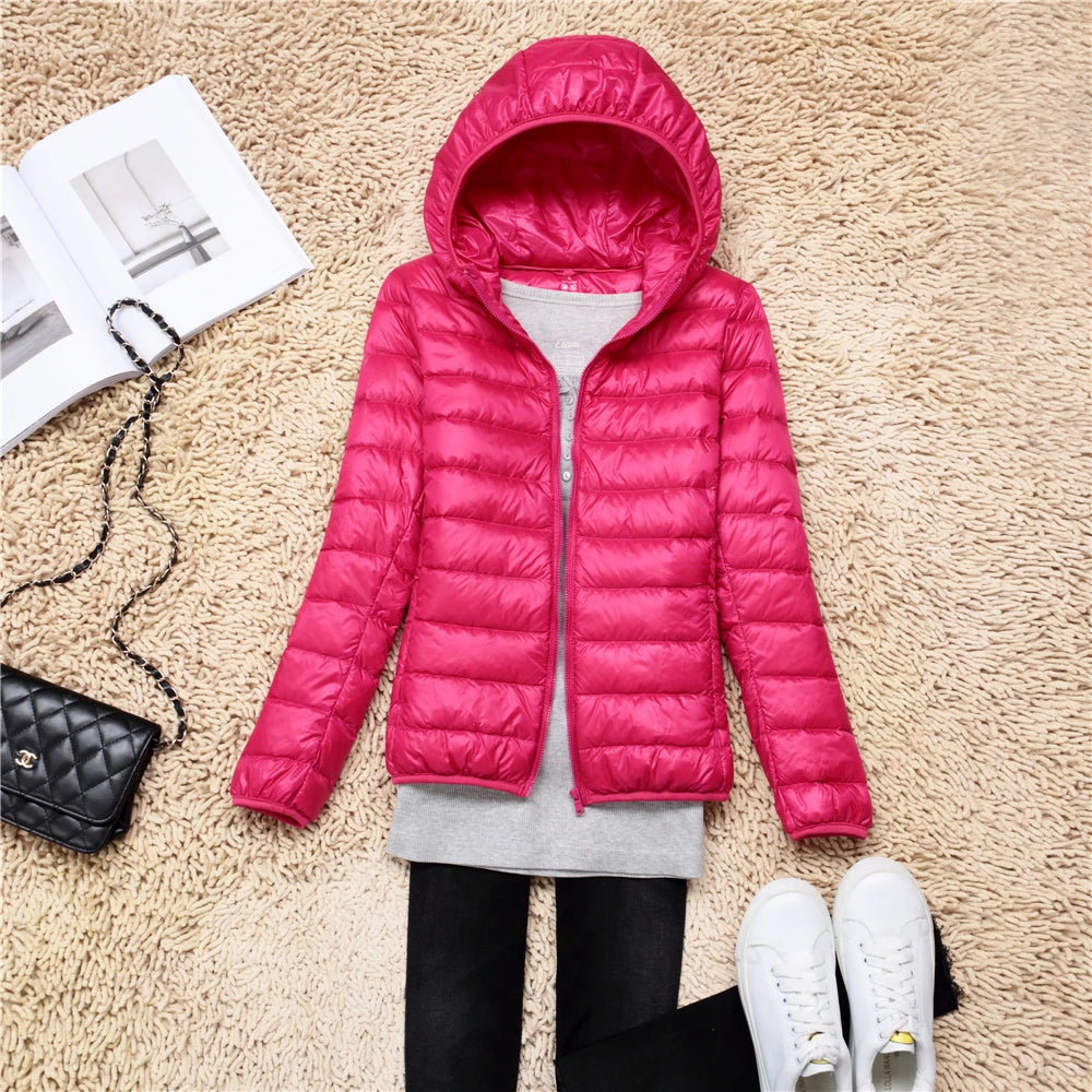 Women Puffer Jacket 15 Colors Plus Size 5XL 6XL 7XL 2023 New Spring Autumn Female Ultra Lightweight Packable Hooded Down Coats