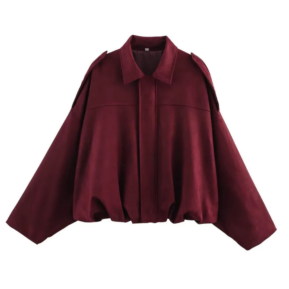 ZBZA Women's Vintage Bomber Jacket Shorts Set Loose Lapel Zipper Solid Coat High Waist Pocket A-line Shorts Spring New Chic Suit