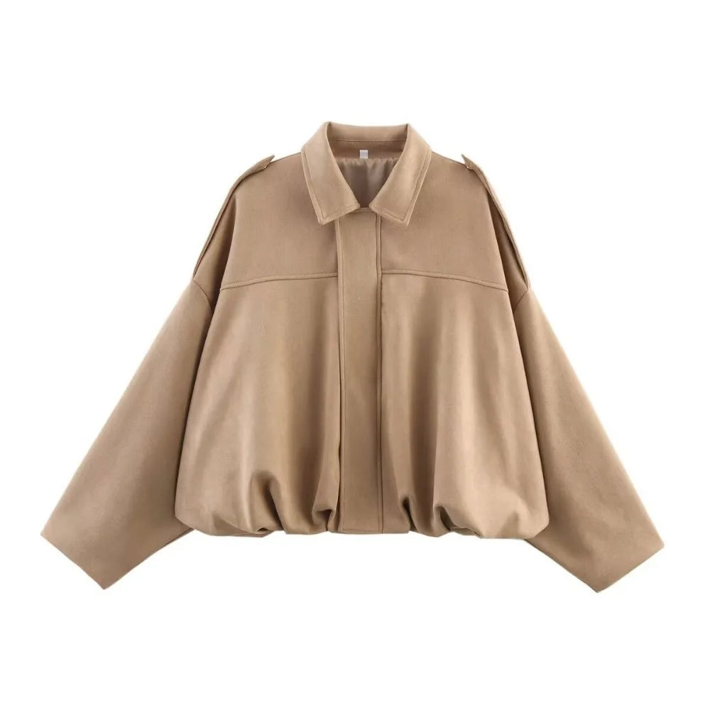 ZBZA Women's Vintage Bomber Jacket Shorts Set Loose Lapel Zipper Solid Coat High Waist Pocket A-line Shorts Spring New Chic Suit