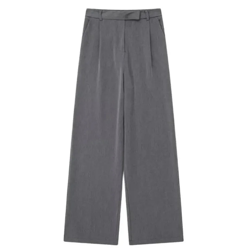 Casual Fashion Wide Leg Pants Women Pocket High Waist Zipper Pleated Solid Trousers Simple Young Streetwear Commuting Pant 2025
