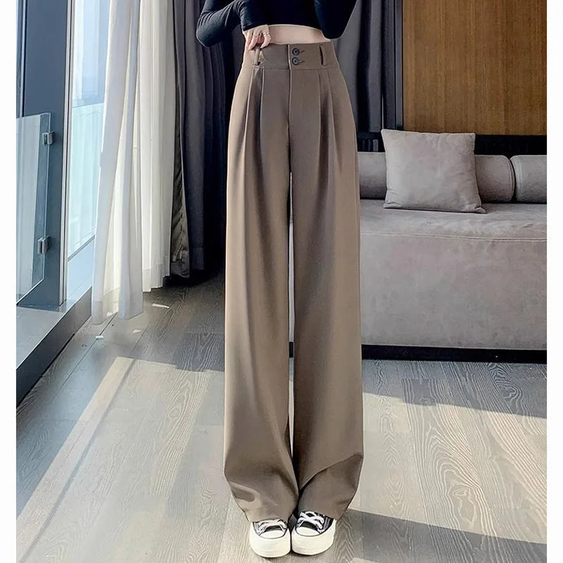 2025 Lady Summer High Waisted Thin Pants Women Comfortable Straight Leg Suit Trousers Girls All Match Work Classic Basic Slacks