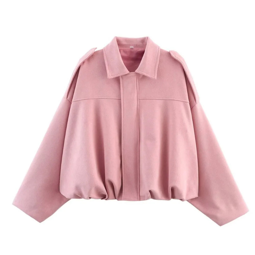 ZBZA Women's Vintage Bomber Jacket Shorts Set Loose Lapel Zipper Solid Coat High Waist Pocket A-line Shorts Spring New Chic Suit