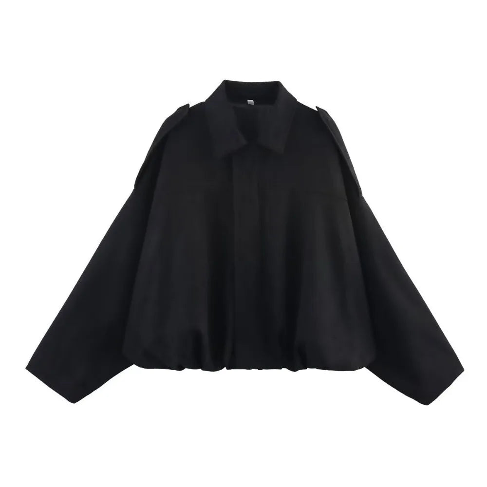 ZBZA Women's Vintage Bomber Jacket Shorts Set Loose Lapel Zipper Solid Coat High Waist Pocket A-line Shorts Spring New Chic Suit
