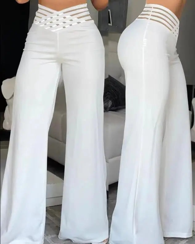 Women High Elastic Waist Wide Leg Loose Pants Summer Fashion Oversized Solid Color Dance Full Flare Trousers LRFZ-m040