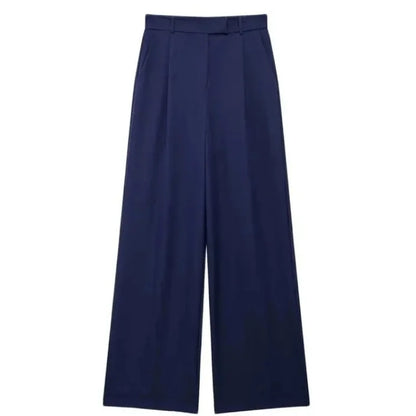 Casual Fashion Wide Leg Pants Women Pocket High Waist Zipper Pleated Solid Trousers Simple Young Streetwear Commuting Pant 2025