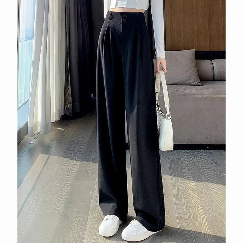 2025 Lady Summer High Waisted Thin Pants Women Comfortable Straight Leg Suit Trousers Girls All Match Work Classic Basic Slacks