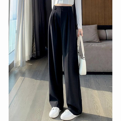 2025 Lady Summer High Waisted Thin Pants Women Comfortable Straight Leg Suit Trousers Girls All Match Work Classic Basic Slacks