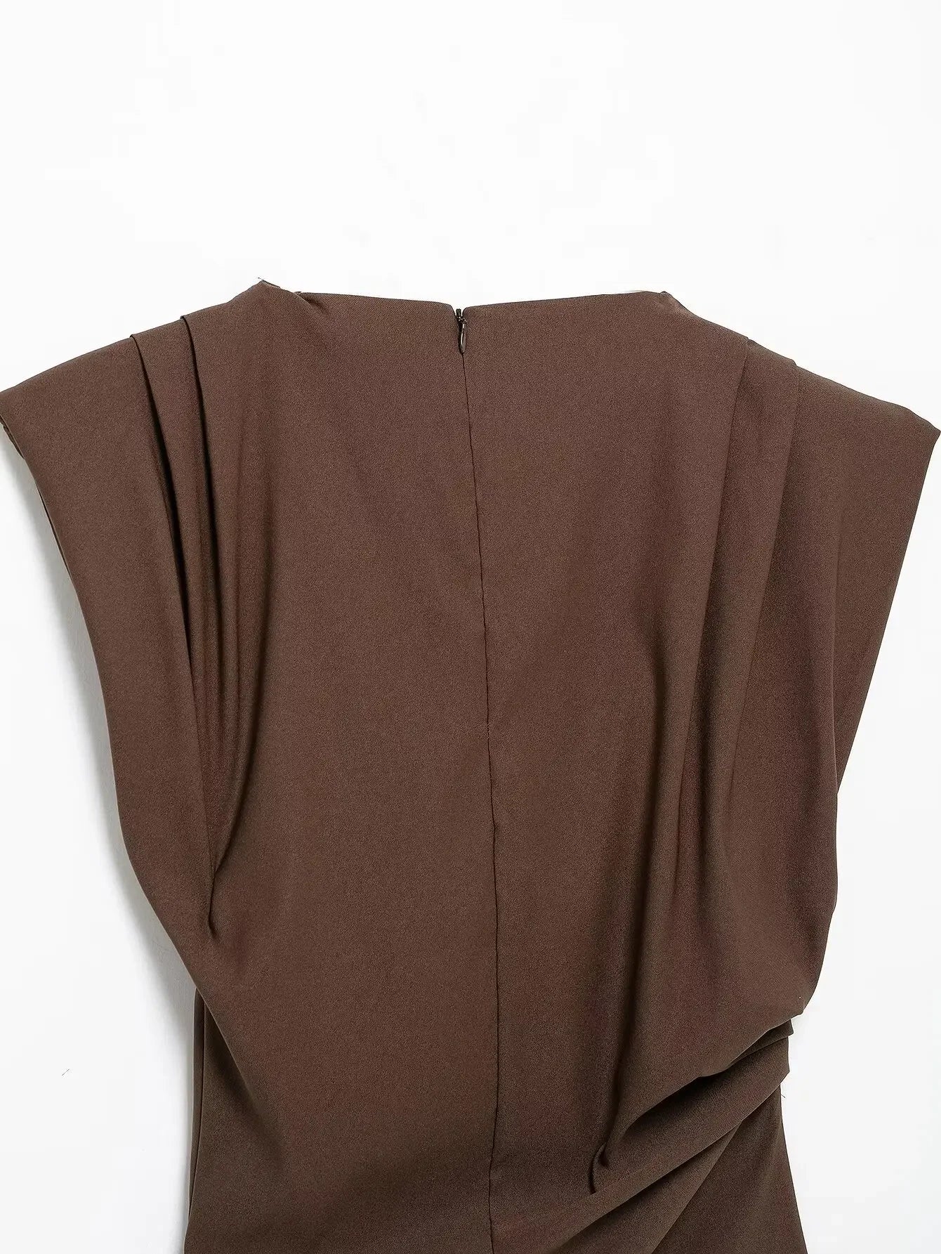2025 Summer Asymmetric Tank Women Wine Red/Brown/Black Ruched Sleeve Office&Party Tops Breathable Stretchy Slim Fit Streetwear