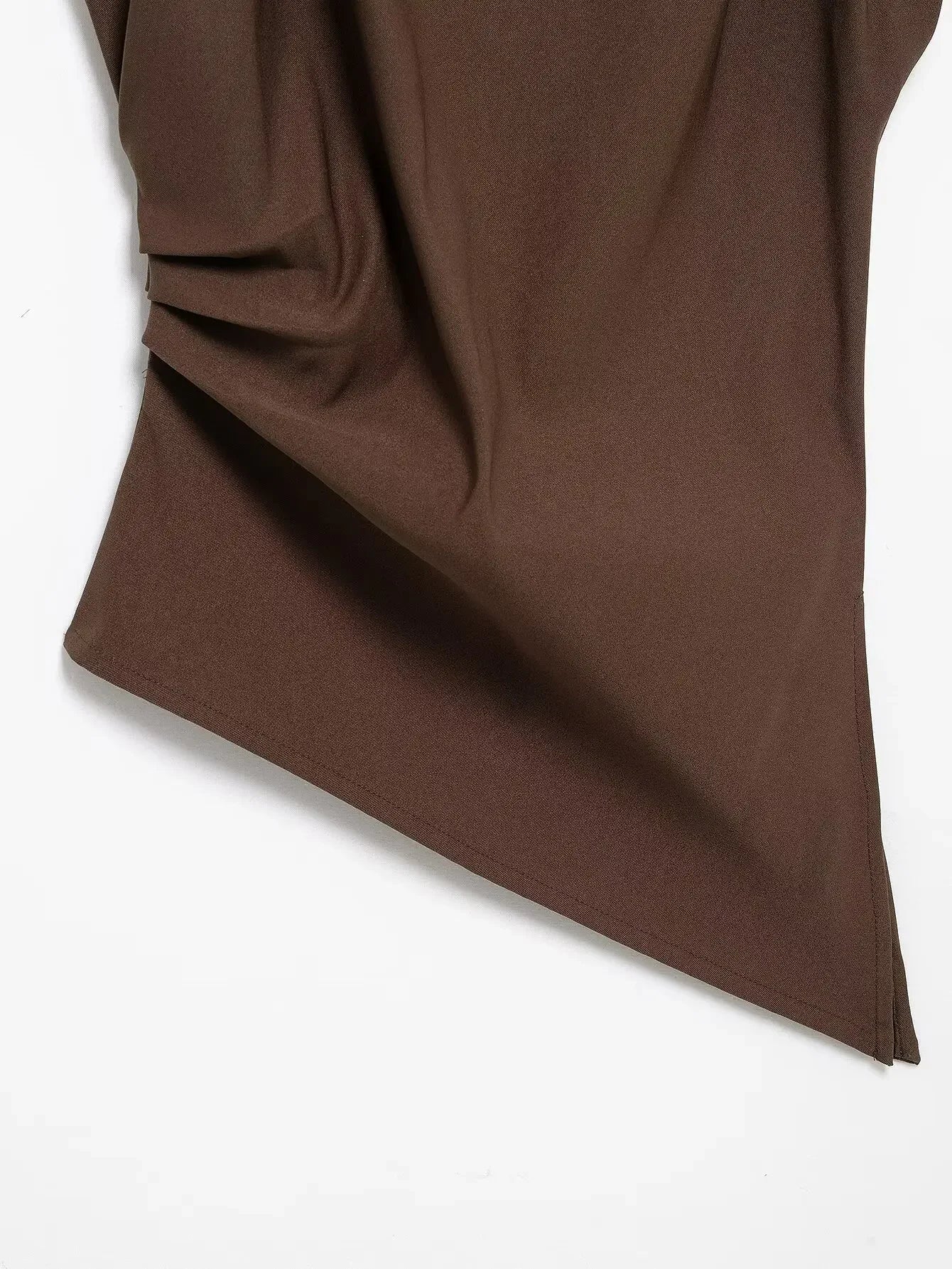 2025 Summer Asymmetric Tank Women Wine Red/Brown/Black Ruched Sleeve Office&Party Tops Breathable Stretchy Slim Fit Streetwear