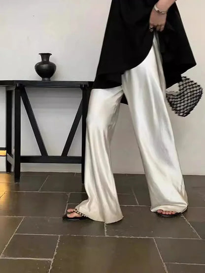 DFCF 2025 New Spring Summer Pants Casual Versatile Solid Wide Leg Pants for Women Korean Fashion High Waist Loose Straight Pants