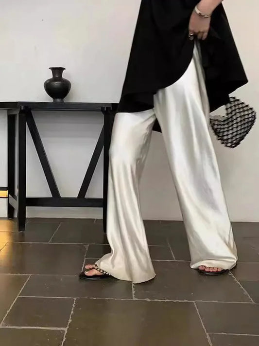 DFCF 2025 New Spring Summer Pants Casual Versatile Solid Wide Leg Pants for Women Korean Fashion High Waist Loose Straight Pants