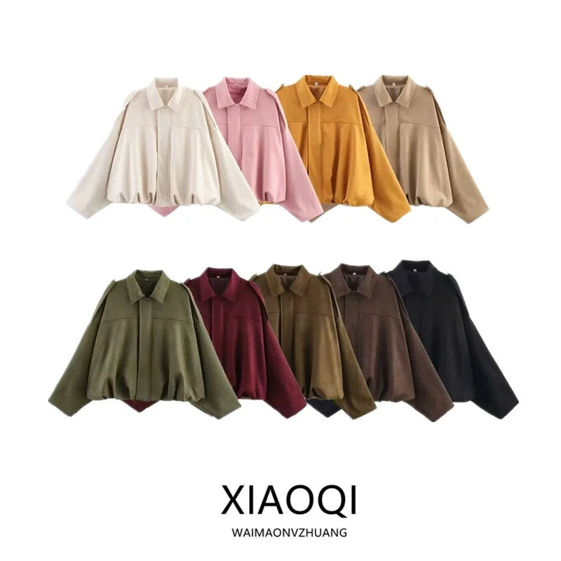 Spring 2025 Women's Velvet Feel Pilot Jaet Coat New Arrival Casual Loose Fit Classic Collar ort Outerwear