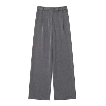 Casual Fashion Wide Leg Pants Women Pocket High Waist Zipper Pleated Solid Trousers Simple Young Streetwear Commuting Pant 2025