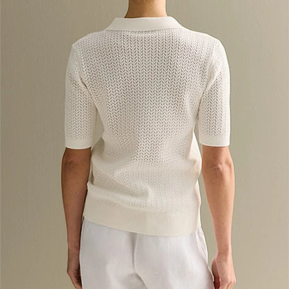 Short Sleeve Knitted T Shirt Woman Summer Casual Loose Lapel Solid Ins Hot Tops Pullover Female Sweater T Shirt Outwear