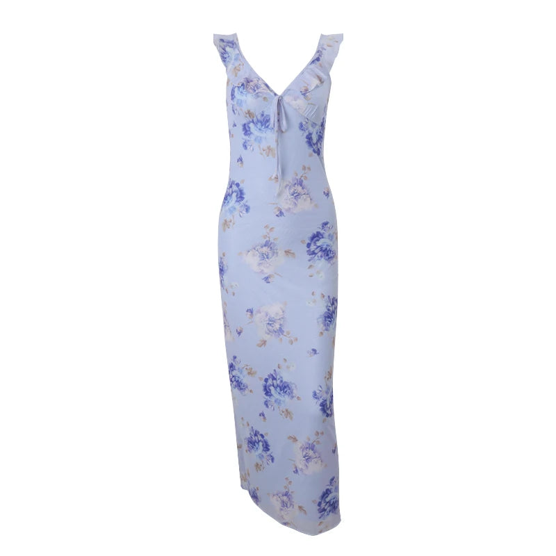 WhereMery Fashion Women Floral Printed Maxi Dresses Sexy Lady Off Shoulder Backless Ruffle Halter Dress Elegant Summer Vestidos
