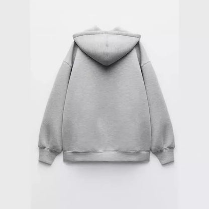 Autumn Winter Warm Long Jacket With Hood Long Sleeve Zipper Gray Bomber Jacket Y2k Women Casual Outerwear Coat Tops Streetwear