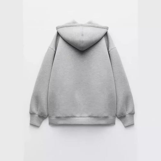 Autumn Winter Warm Long Jacket With Hood Long Sleeve Zipper Gray Bomber Jacket Y2k Women Casual Outerwear Coat Tops Streetwear