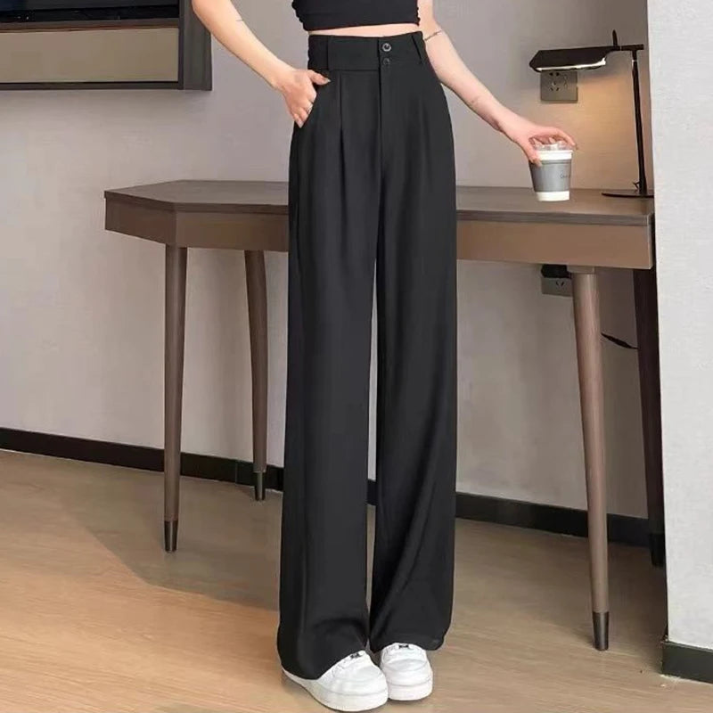 2025 Lady Summer High Waisted Thin Pants Women Comfortable Straight Leg Suit Trousers Girls All Match Work Classic Basic Slacks