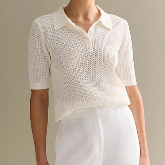 Short Sleeve Knitted T Shirt Woman Summer Casual Loose Lapel Solid Ins Hot Tops Pullover Female Sweater T Shirt Outwear