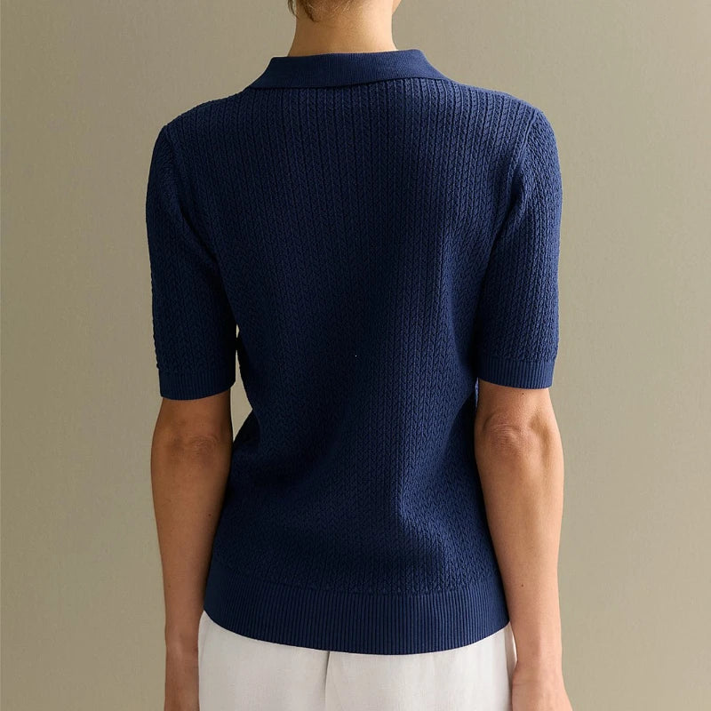 Short Sleeve Knitted T Shirt Woman Summer Casual Loose Lapel Solid Ins Hot Tops Pullover Female Sweater T Shirt Outwear