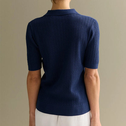 Short Sleeve Knitted T Shirt Woman Summer Casual Loose Lapel Solid Ins Hot Tops Pullover Female Sweater T Shirt Outwear