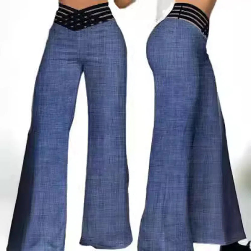 Women High Elastic Waist Wide Leg Loose Pants Summer Fashion Oversized Solid Color Dance Full Flare Trousers LRFZ-m040