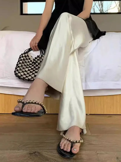 DFCF 2025 New Spring Summer Pants Casual Versatile Solid Wide Leg Pants for Women Korean Fashion High Waist Loose Straight Pants
