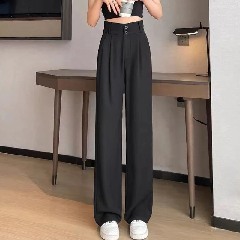 2025 Lady Summer High Waisted Thin Pants Women Comfortable Straight Leg Suit Trousers Girls All Match Work Classic Basic Slacks