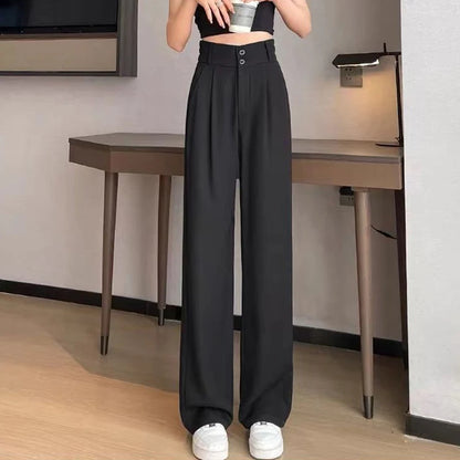 2025 Lady Summer High Waisted Thin Pants Women Comfortable Straight Leg Suit Trousers Girls All Match Work Classic Basic Slacks