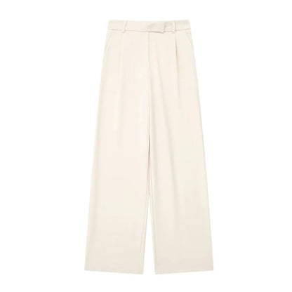 Casual Fashion Wide Leg Pants Women Pocket High Waist Zipper Pleated Solid Trousers Simple Young Streetwear Commuting Pant 2025
