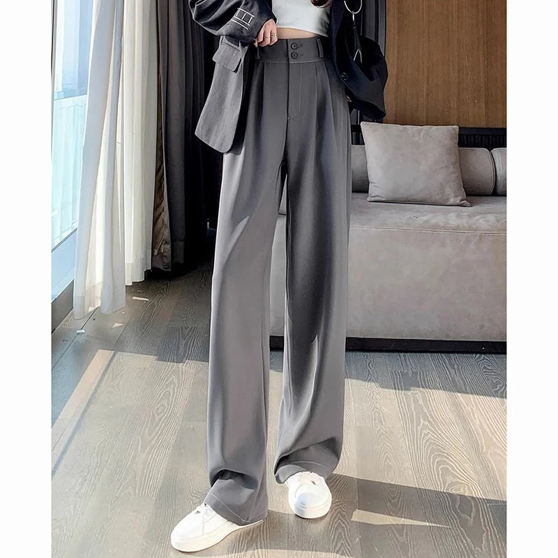 2025 Lady Summer High Waisted Thin Pants Women Comfortable Straight Leg Suit Trousers Girls All Match Work Classic Basic Slacks