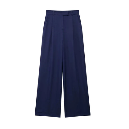 Casual Fashion Wide Leg Pants Women Pocket High Waist Zipper Pleated Solid Trousers Simple Young Streetwear Commuting Pant 2025