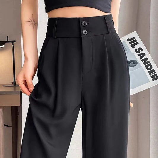 2025 Lady Summer High Waisted Thin Pants Women Comfortable Straight Leg Suit Trousers Girls All Match Work Classic Basic Slacks