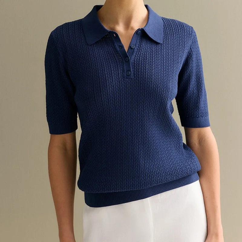 Short Sleeve Knitted T Shirt Woman Summer Casual Loose Lapel Solid Ins Hot Tops Pullover Female Sweater T Shirt Outwear
