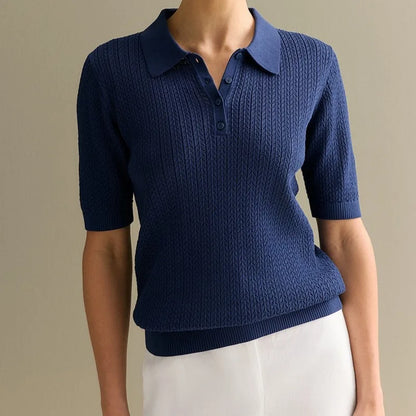 Short Sleeve Knitted T Shirt Woman Summer Casual Loose Lapel Solid Ins Hot Tops Pullover Female Sweater T Shirt Outwear
