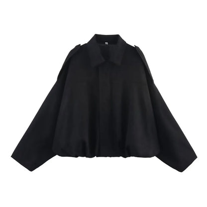 ZBZA Women's Vintage Bomber Jacket Shorts Set Loose Lapel Zipper Solid Coat High Waist Pocket A-line Shorts Spring New Chic Suit