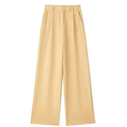 Casual Fashion Wide Leg Pants Women Pocket High Waist Zipper Pleated Solid Trousers Simple Young Streetwear Commuting Pant 2025