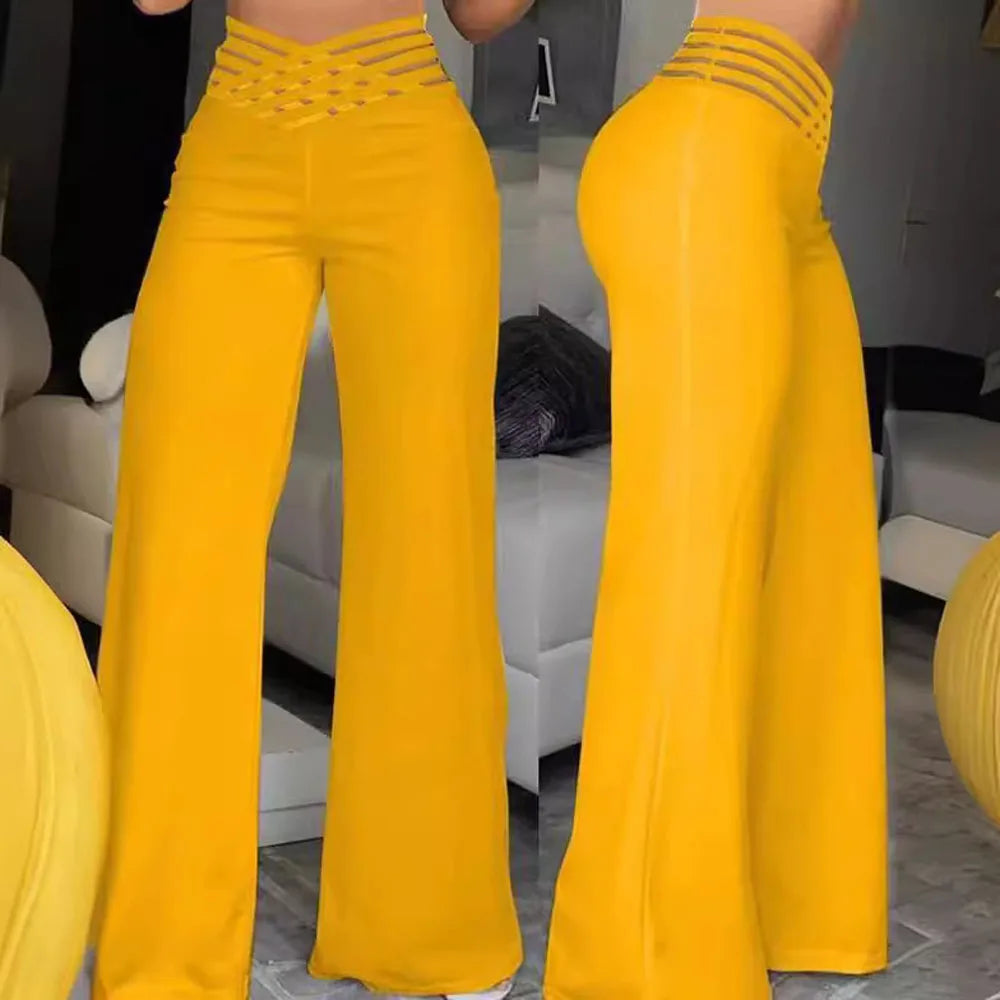 Women High Elastic Waist Wide Leg Loose Pants Summer Fashion Oversized Solid Color Dance Full Flare Trousers LRFZ-m040
