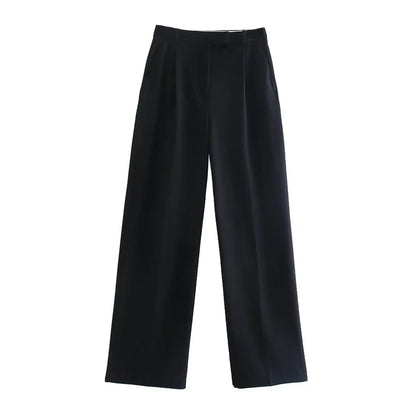 Casual Fashion Wide Leg Pants Women Pocket High Waist Zipper Pleated Solid Trousers Simple Young Streetwear Commuting Pant 2025